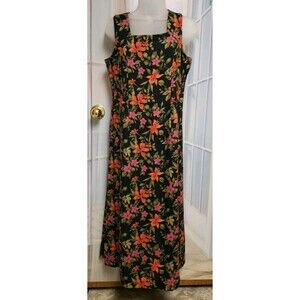 Sleeveless Midi Maxi Dress Size 10 Petite Black & Floral Cottage Core Vacation